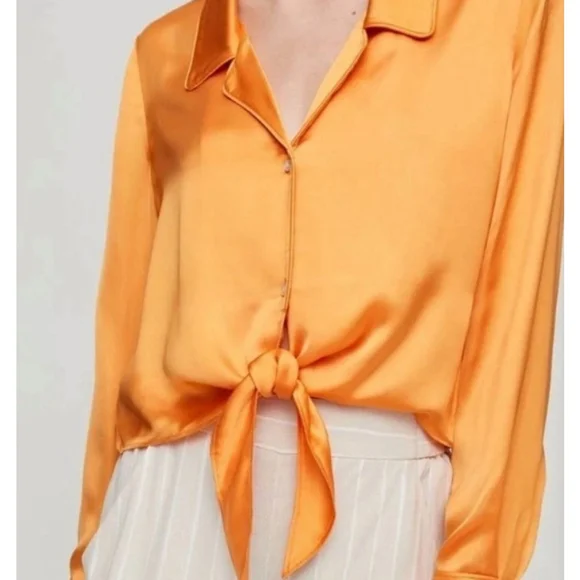 Wilfred Orange Satin Tie-Front Blouse Size S - Picture 2 of 7